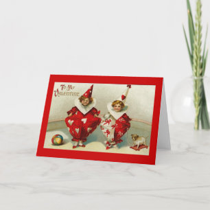 Vintage Valentine Child Clowns Holiday Card