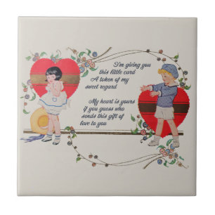 Vintage Valentine Children Cute Colourful Art Deco Ceramic Tile