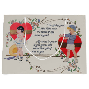 Vintage Valentine Children Cute Colourful Art Deco Large Gift Bag