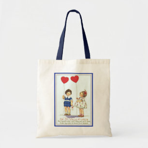 ...Vintage Valentine Children/Heart Balloons Card Tote Bag