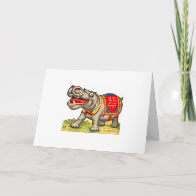 Vintage Valentine - Circus Hippo Says I Love You, Holiday Card (Front)