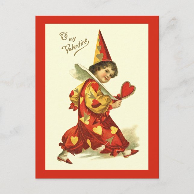 Vintage Valentine Clown Postcard (Front)