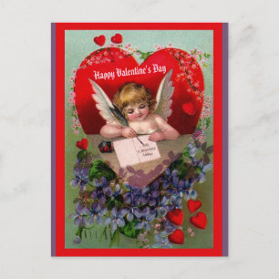 Vintage Valentine copy Angel, Hearts, Flowers Postcard