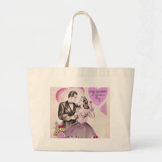 Vintage Valentine Couple Large Tote Bag (Front)