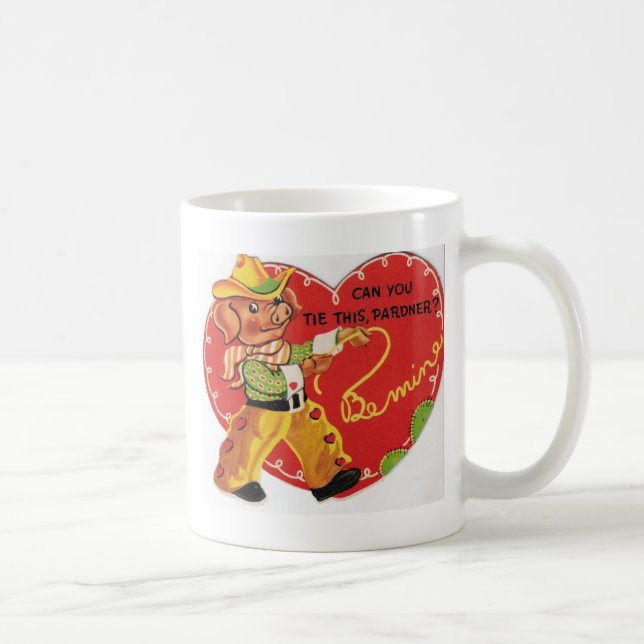 Vintage Valentine Cowboy Hog Coffee Mug (Right)