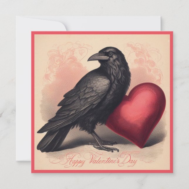 Vintage Valentine Crow Goth Flat Greeting Card (Front)