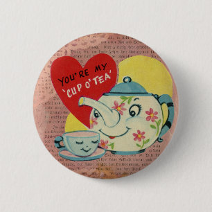 Vintage Valentine Cup of Tea 6 Cm Round Badge