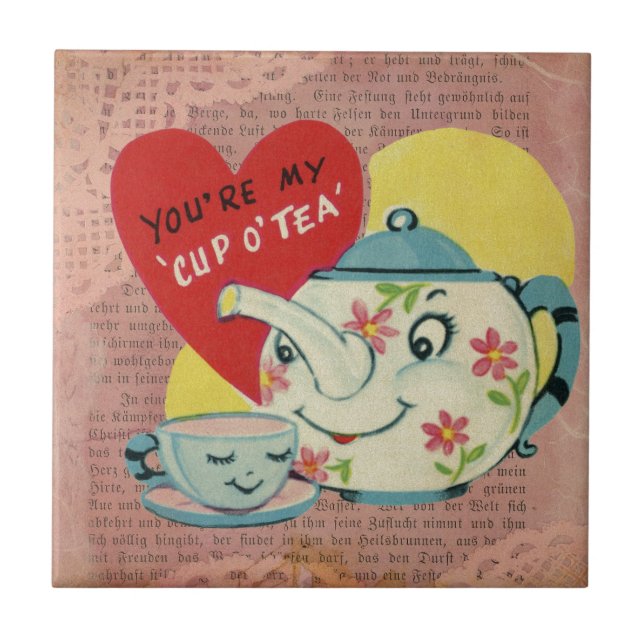 Vintage Valentine Cup of Tea Ceramic Tile (Front)