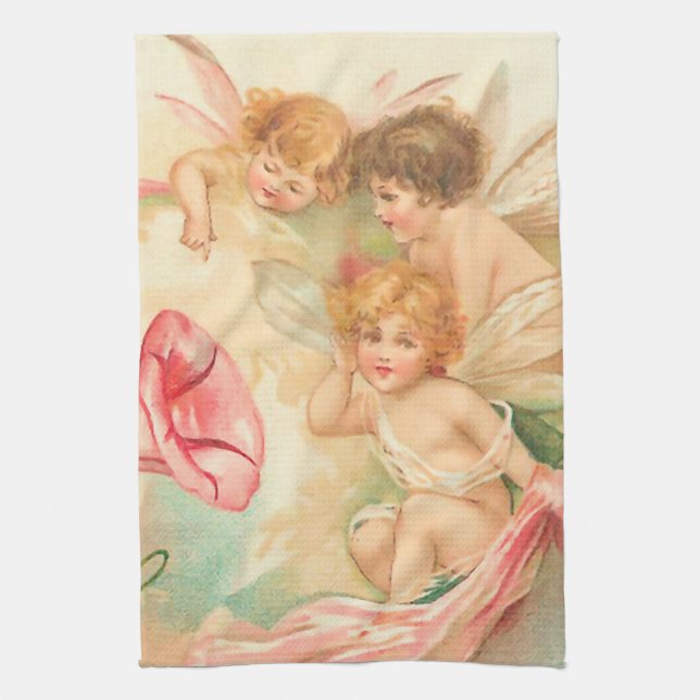 Vintage valentine cupid angel 1 tea towel (Vertical)