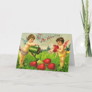 Vintage Valentine Cupid Gardeners Holiday Card