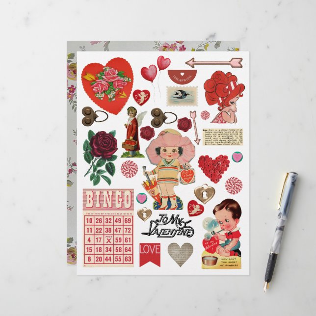 Vintage Valentine Ephemera Clipart  (Front/Back In Situ)