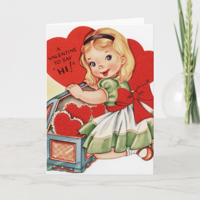 Vintage Valentine Girl Holiday Card (Front)