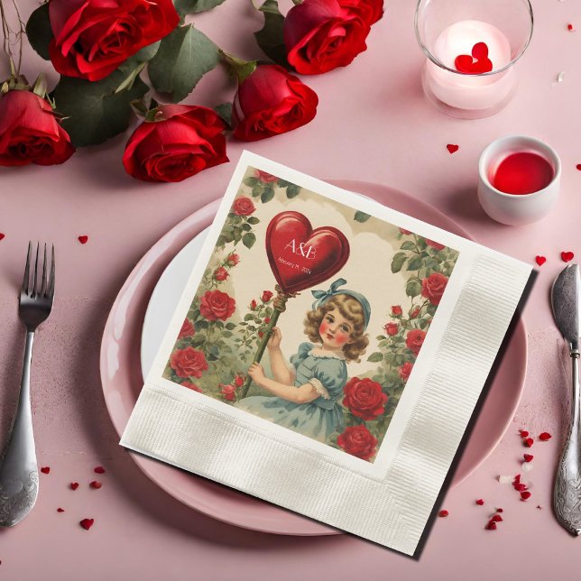 Vintage  Valentine girl -personalised Napkin (Creator Uploaded)
