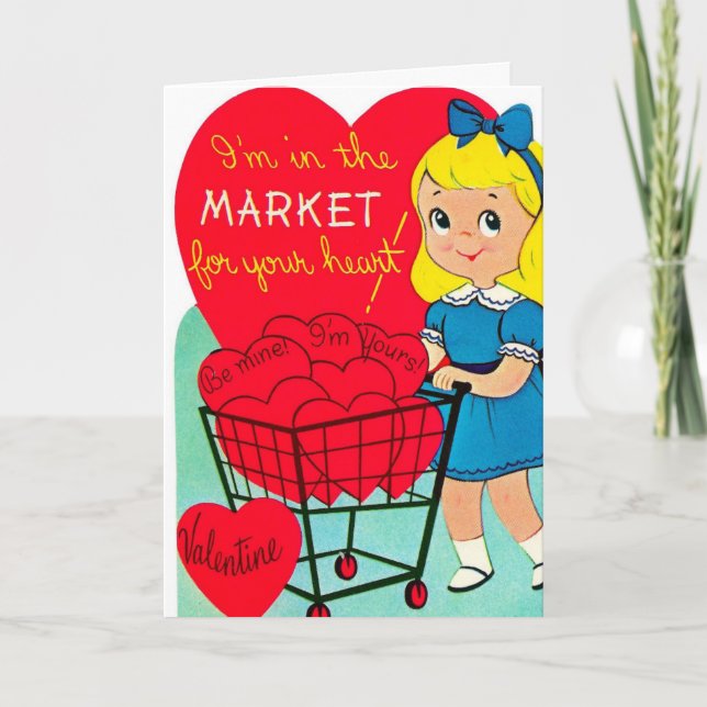 Vintage Valentine Girl Shopping Holiday Card (Front)