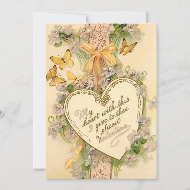 Vintage Valentine Heart, Ribbons & Butterflies Holiday Card (Front)