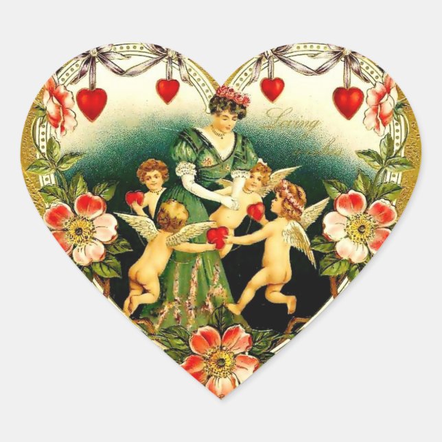 Vintage Valentine Heart Sticker (Front)