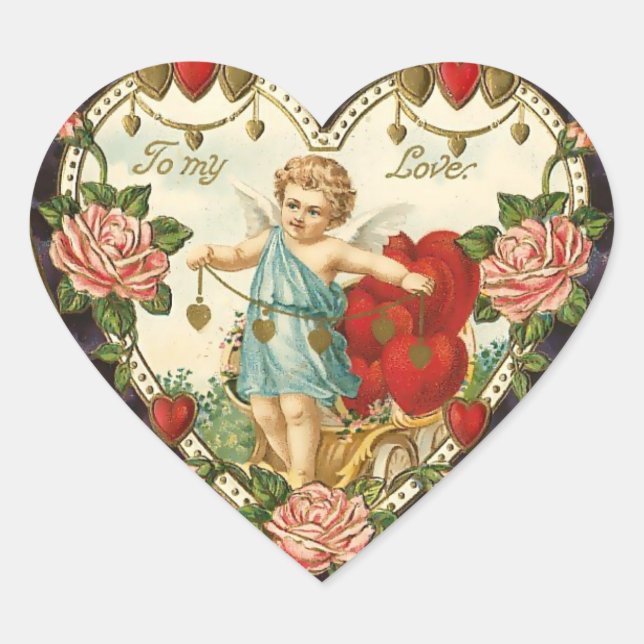 Vintage Valentine Heart Sticker (Front)