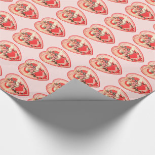 Vintage Valentine Hearts Cherubs & Doves Wrapping Paper