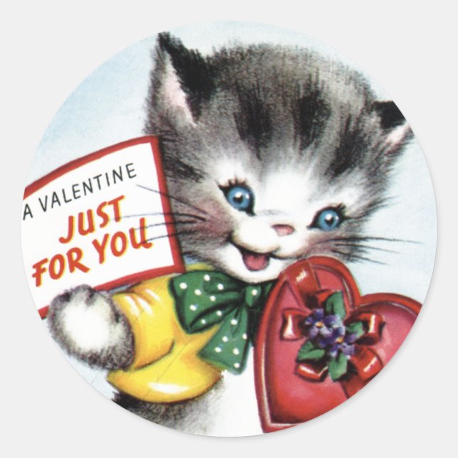 Vintage Valentine Kitten Stickers (Front)
