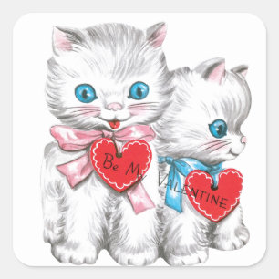 Vintage Valentine Kittens Square Sticker