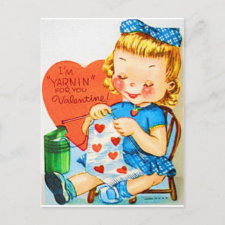 Vintage Valentine Knitting Holiday Postcard