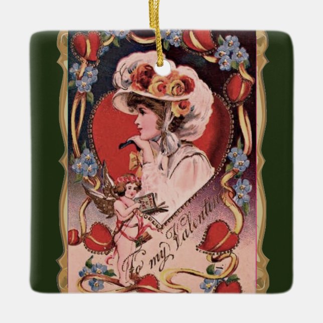 Vintage Valentine Lady Ceramic Ornament (Front)