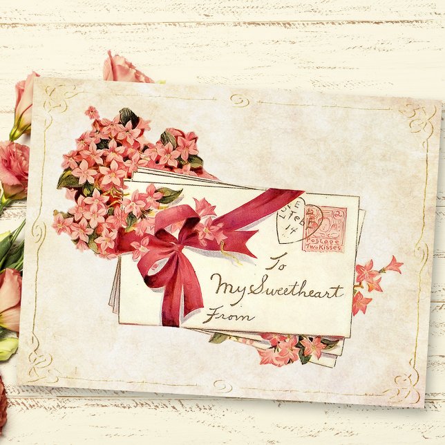 Vintage Valentine Love Letters and Flowers Holiday Postcard (Creator Uploaded)