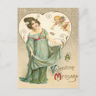 Vintage Valentine Message Postcard