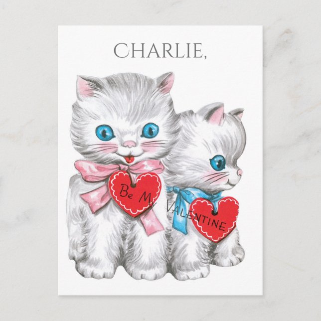 Vintage Valentine optional custom name postcard (Front)