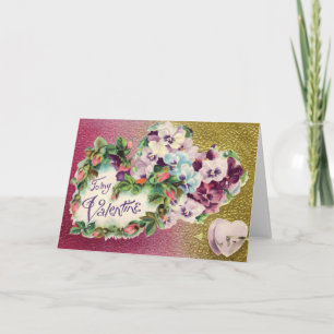 Vintage Valentine Pansy Flower Card