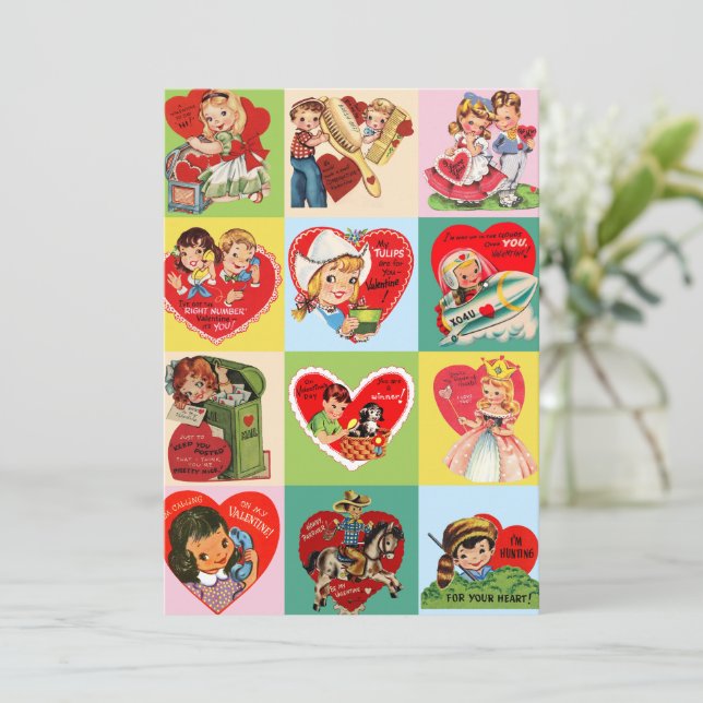 Vintage Valentine Patchwork Holiday Card (Standing Front)