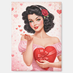 Vintage Valentine Pin-Up Girl Blowing a Kiss Magnet