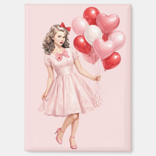 Vintage Valentine Pin-Up Girl with Heart Balloons  Magnet