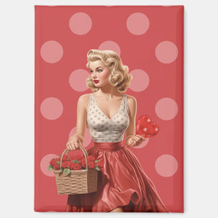Vintage Valentine Pin-Up Girl with Roses Magnet