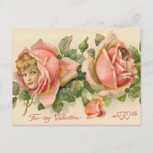 Vintage Valentine Pink Rose Faeries Postcard