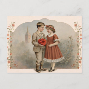 Vintage Valentine Postcard Couple with Chocolates