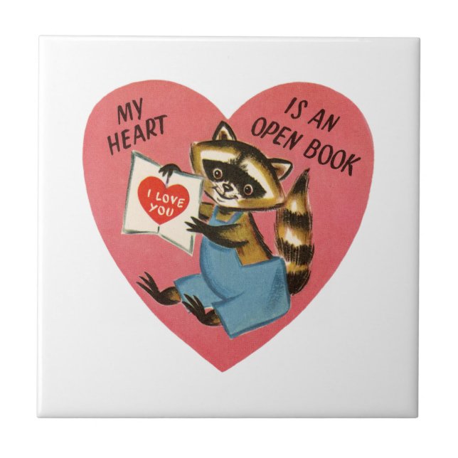 Vintage Valentine Racoon Ceramic Tile (Front)