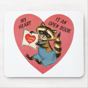 Vintage Valentine Racoon Mouse Pad