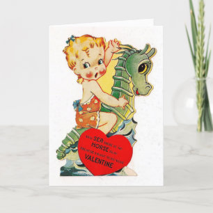 Vintage Valentine - Riding a Seahorse, Holiday Card