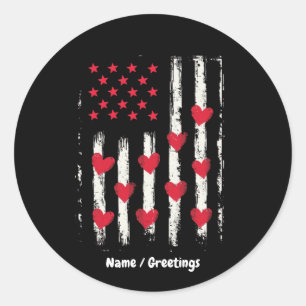 Vintage Valentine’s Day American Flag Hearts Classic Round Sticker