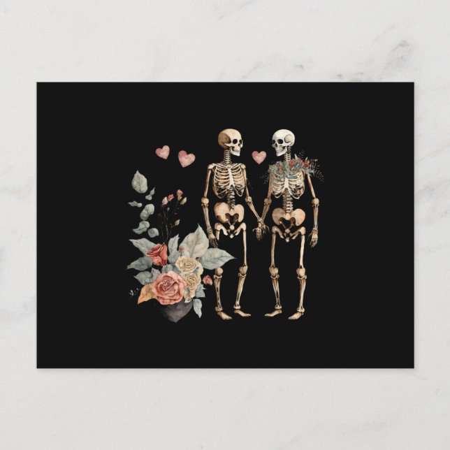 Vintage Valentine Skeletons Postcard (Front)