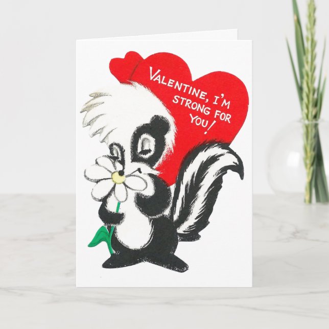 Vintage Valentine Skunk Holiday Card (Front)