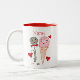 Vintage Valentine Spoon & Ice Cream Sweetheart Two-Tone Coffee Mug