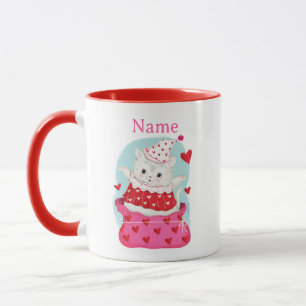 Vintage Valentine White Cat Clown Mug