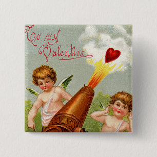 Vintage Valentine with Heart Cannon 15 Cm Square Badge
