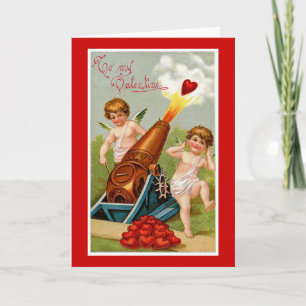 Vintage Valentine with Heart Cannon Holiday Card