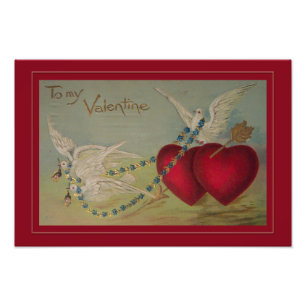 Vintage Valentine with Hearts and Doves Photo Print