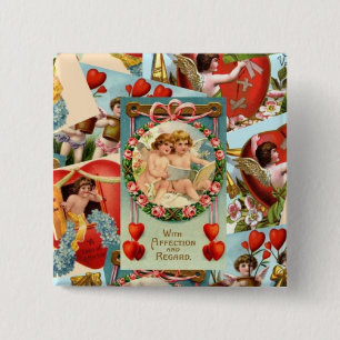 Vintage Valentines collage 15 Cm Square Badge
