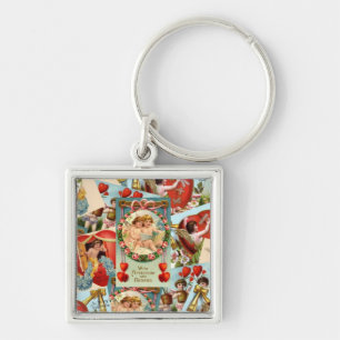 Vintage Valentines collage Key Ring