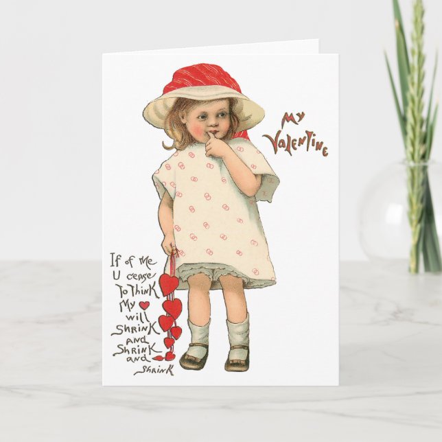 Vintage Valentine's Day [3D] Girl With Hearts Card (Front)